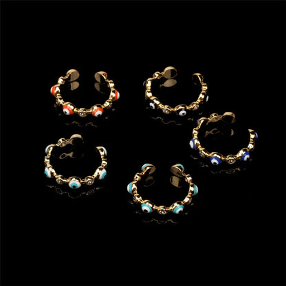 Fashion Drops Oil Blue Eyes Zircon Copper Open Ring Wholesale Nihaojewelry