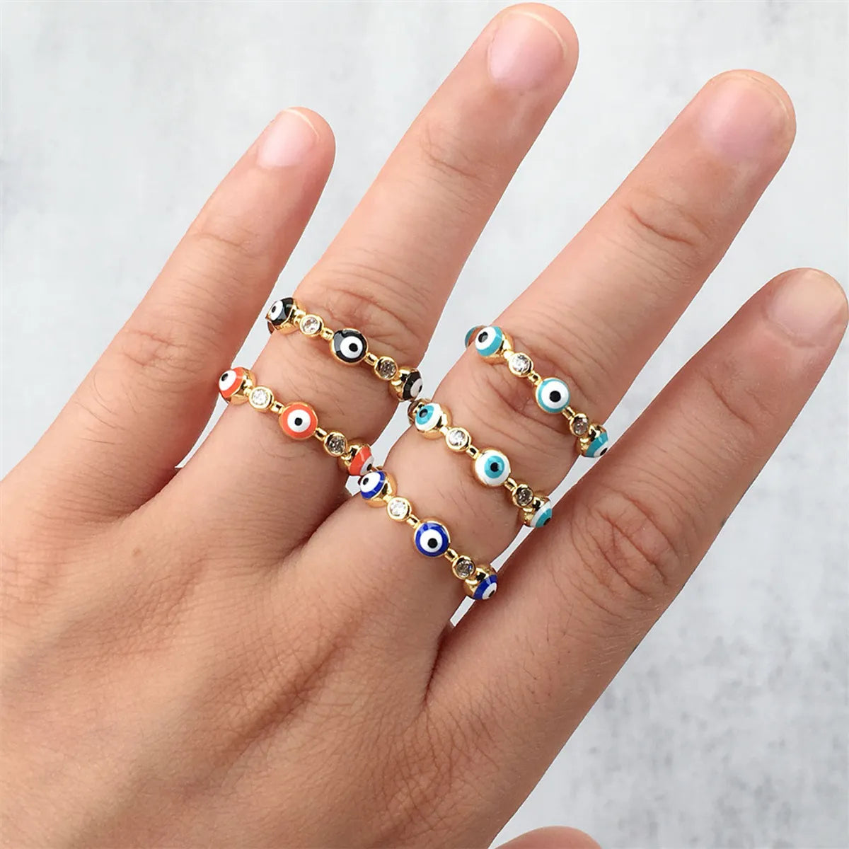 Fashion Drops Oil Blue Eyes Zircon Copper Open Ring Wholesale Nihaojewelry