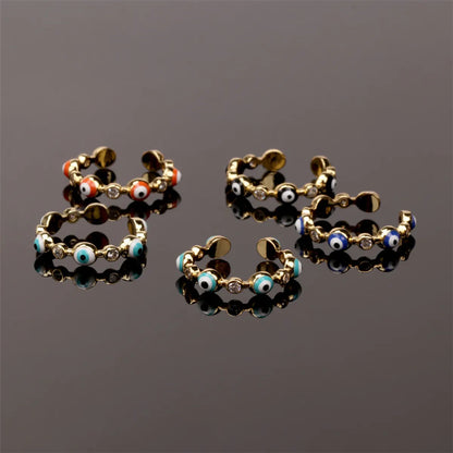 Fashion Drops Oil Blue Eyes Zircon Copper Open Ring Wholesale Nihaojewelry