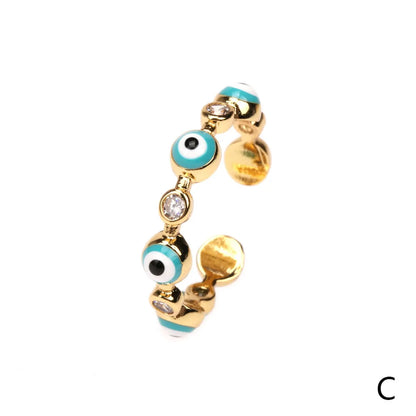 Fashion Drops Oil Blue Eyes Zircon Copper Open Ring Wholesale Nihaojewelry