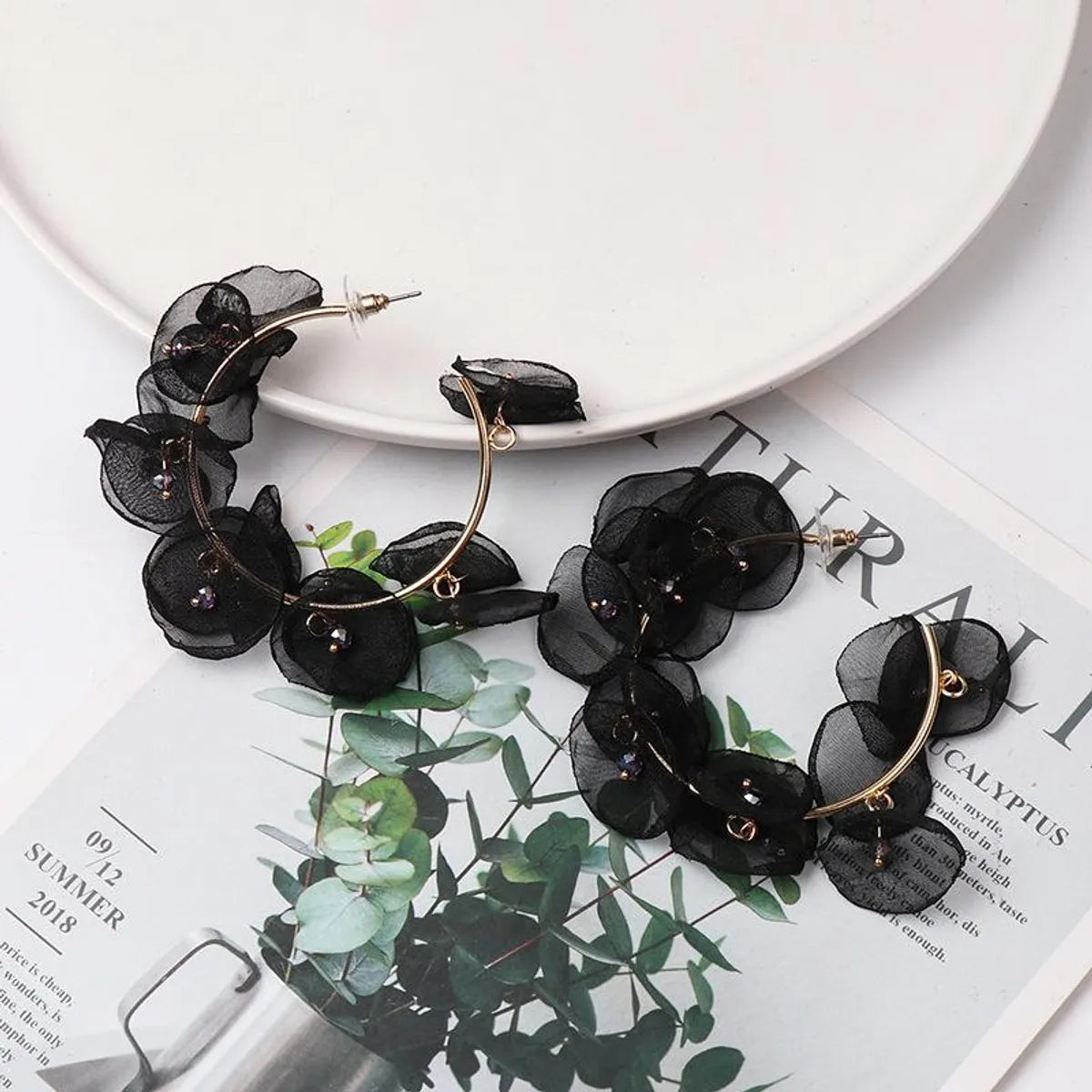 Fashion Earrings Chiffon Flower Contrast Color Earrings Wholesale