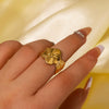 Fashion Egg Flower Smooth Five Petal Stainless Steel Ring With Real Gold Plating For Women Geometric Shape