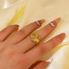 Fashion Egg Flower Smooth Five Petal Stainless Steel Ring With Real Gold Plating For Women Geometric Shape