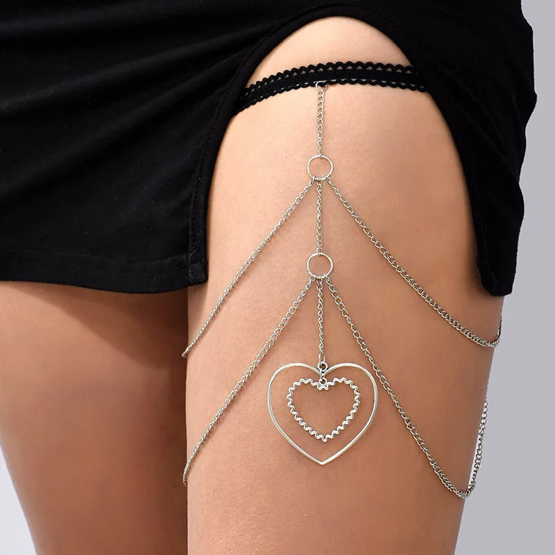 Fashion Elastic Multi-Layer Heart-Shaped Alloy Leg Chain