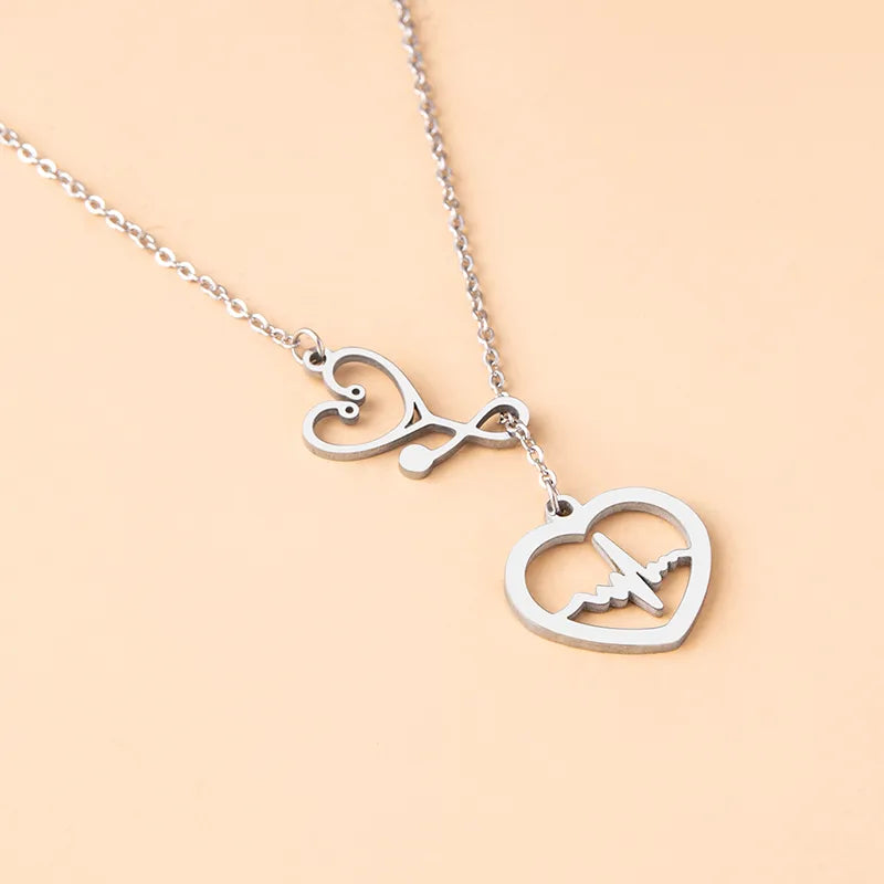 Fashion Electrocardiogram Alloy Hollow Out Women'S Pendant Necklace 1 Piece