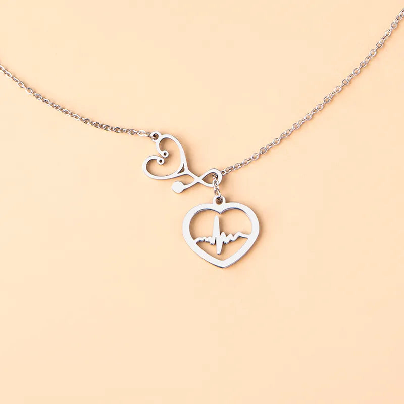 Fashion Electrocardiogram Alloy Hollow Out Women'S Pendant Necklace 1 Piece