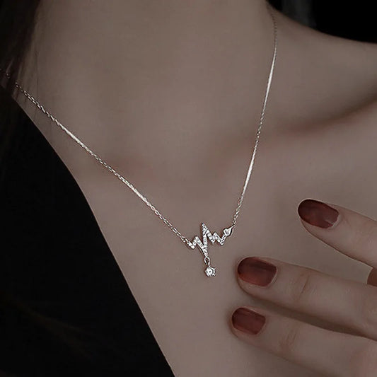 Copper Fashion Plating Inlay Electrocardiogram Zircon Pendant Necklace