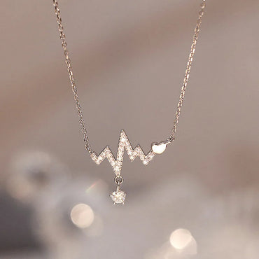 Copper Fashion Plating Inlay Electrocardiogram Zircon Pendant Necklace