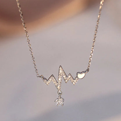 Copper Fashion Plating Inlay Electrocardiogram Zircon Pendant Necklace