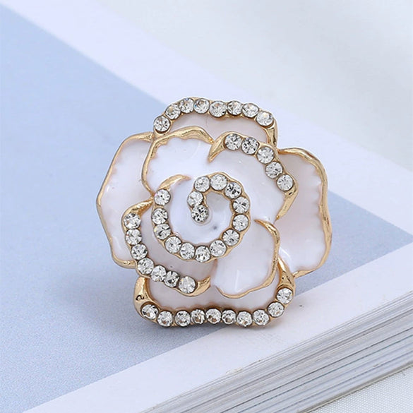 Fashion Electroplated Alloy Flower Ring With Oil Drip Rose Design Adjustable Opening Unisex Statement Ring
