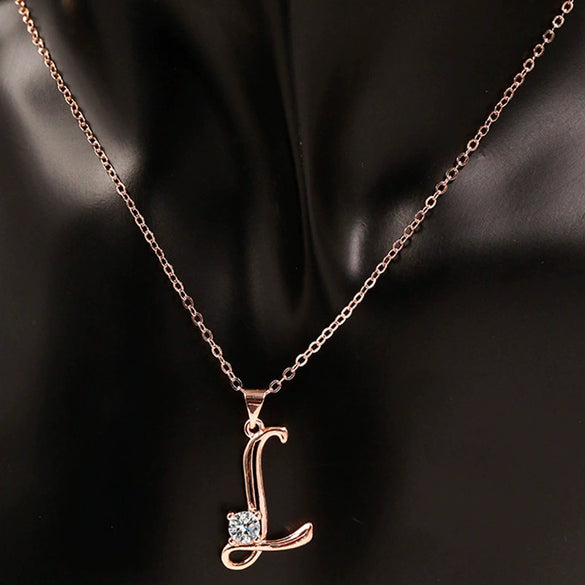 Fashion Electroplated Metal Letter Pendant Necklace With Clear Stone Inlay Alphabet Jewelry