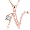 Fashion Electroplated Metal Letter Pendant Necklace With Clear Stone Inlay Alphabet Jewelry