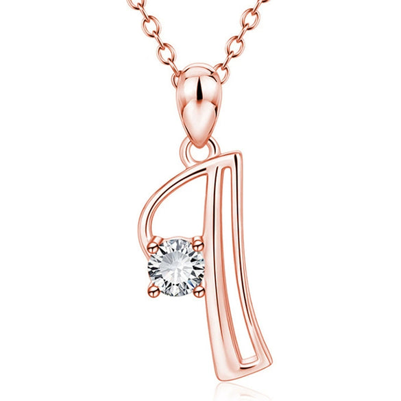 Fashion Electroplated Metal Letter Pendant Necklace With Clear Stone Inlay Alphabet Jewelry