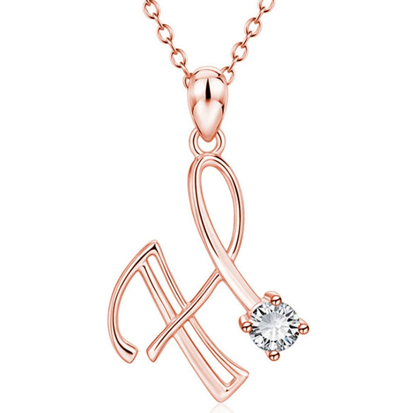 Fashion Electroplated Metal Letter Pendant Necklace With Clear Stone Inlay Alphabet Jewelry