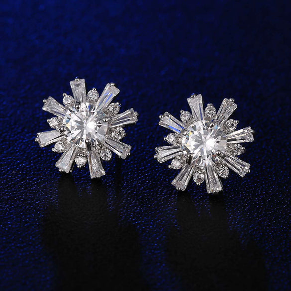 Fashion Electroplated Sunflower And Daisy Flower Earrings With Full Zircon Cartoon Style Earrings For Women