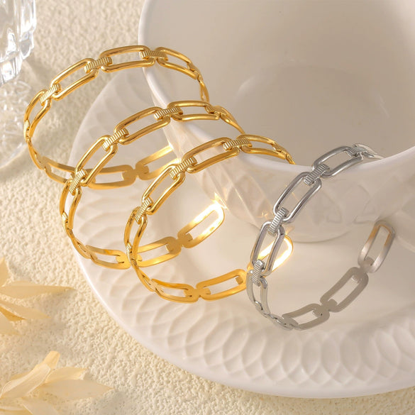 Fashion Elegant Allmatch Geometric Shaped 316L Stainless Steel Goldplated Stitching Design Bracelet
