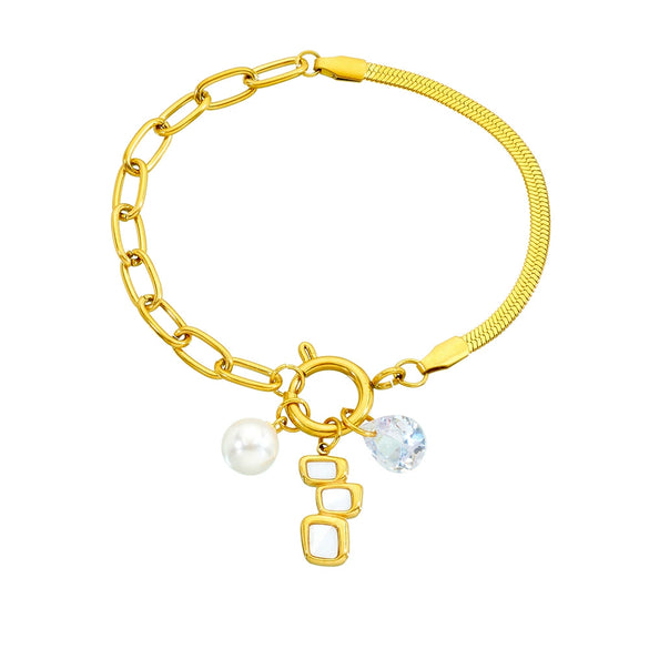 Fashion Elegant Allmatch Goldplated Love Square White Bei Pearl Water Drop Pendant Irregular Stainless Steel Bracelet With Heart Shape Star Geometric Patterns Electroplated