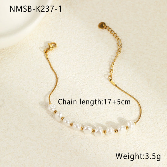 Fashion Elegant Baroque Style Alien Imitation Pearl Stainless Steel Electroplated Geometric Jewelry Bracelet Earrings For Women