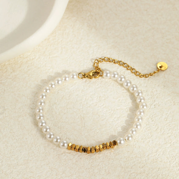 Fashion Elegant Baroque Style Alien Imitation Pearl Stainless Steel Electroplated Geometric Jewelry Bracelet Earrings For Women