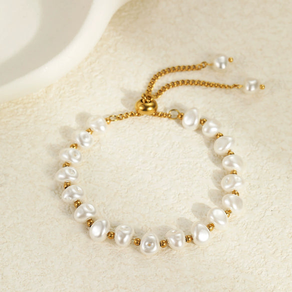 Fashion Elegant Baroque Style Alien Imitation Pearl Stainless Steel Electroplated Geometric Jewelry Bracelet Earrings For Women