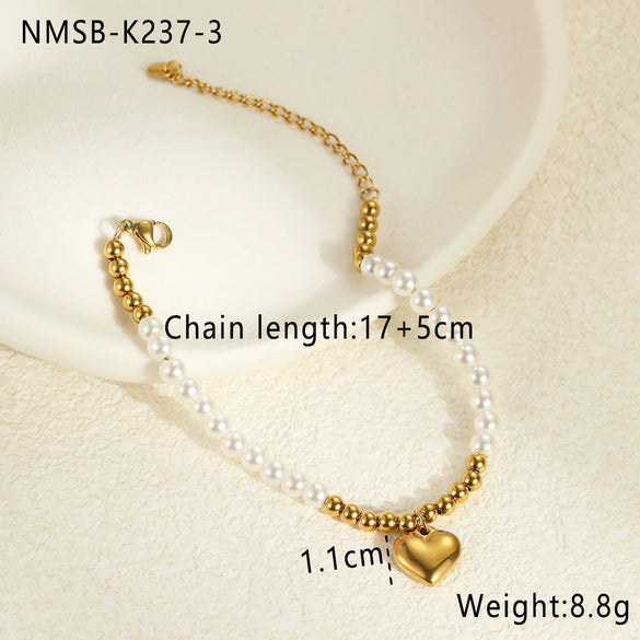 Fashion Elegant Baroque Style Alien Imitation Pearl Stainless Steel Electroplated Geometric Jewelry Bracelet Earrings For Women