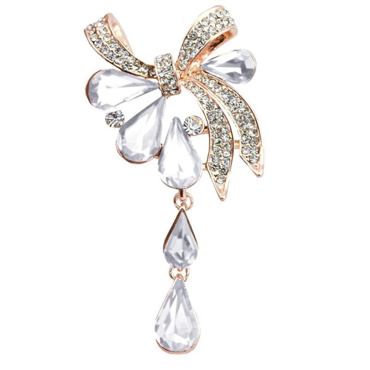 Fashion Elegant Crystal Rhinestone Inlaid Water Drop Bow Pendant Brooch