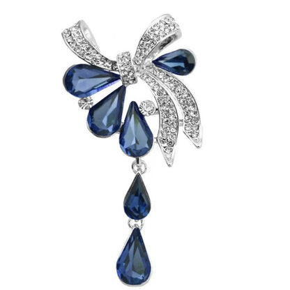 Fashion Elegant Crystal Rhinestone Inlaid Water Drop Bow Pendant Brooch