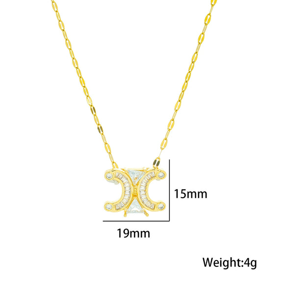 Fashion Elegant Double C Arc De Triomphe Necklace Earrings Set For Women Titanium Steel Jewelry With Geometric Design Vacuum Furnace Electroplating