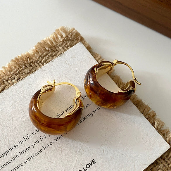 Fashion Elegant French Amber Earrings Light Luxury Highend Retro Brown U Shape Plastic Resin Earrings For Women