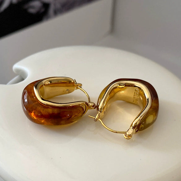 Fashion Elegant French Amber Earrings Light Luxury Highend Retro Brown U Shape Plastic Resin Earrings For Women
