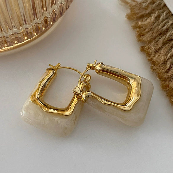 Fashion Elegant French Amber Earrings Light Luxury Highend Retro Brown U Shape Plastic Resin Earrings For Women