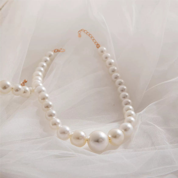 Fashion Elegant Imitation Pearl Necklace Earrings Suit For Women