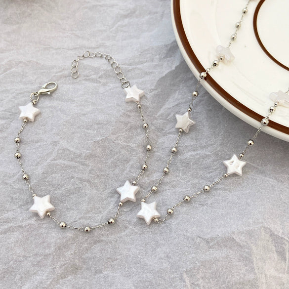 Fashion Elegant Imitation Pearls Fivepointed Star Earrings Necklace Bracelet Electroplating Design For Women