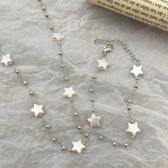 Fashion Elegant Imitation Pearls Fivepointed Star Earrings Necklace Bracelet Electroplating Design For Women