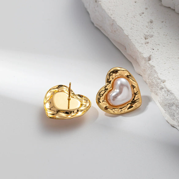 Fashion Elegant Love Pearl Stainless Steel Heartshaped Electroplated Women's Jewelry Earrings