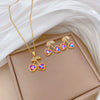 Fashion Elegant Luxury Fruit Shaped Copper And Stainless Steel Micro Inlaid Earrings Necklace Suit With Electroplating