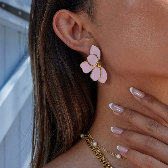 Fashion Elegant Nonfading Petal Flower Stainless Steel Earrings With Electroplating