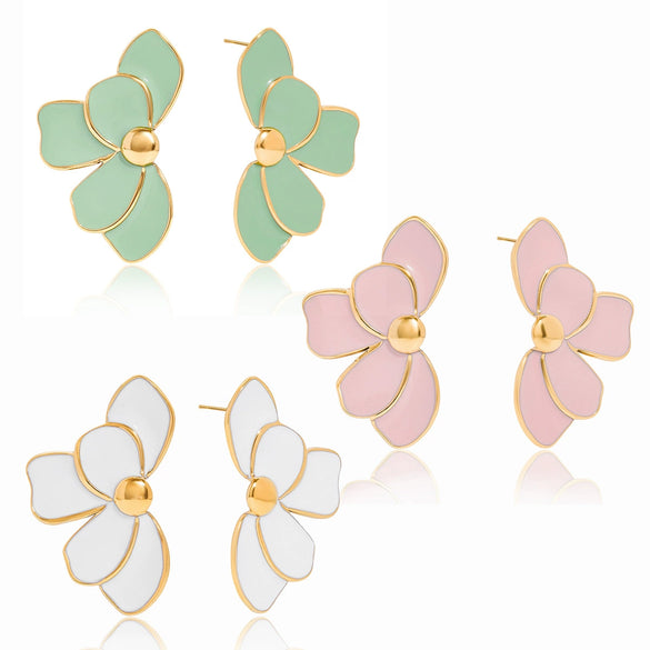 Fashion Elegant Nonfading Petal Flower Stainless Steel Earrings With Electroplating