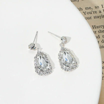 Fashion Elegant Rhinestone Inlaid Water Drop Shape Pendant Ear Studs