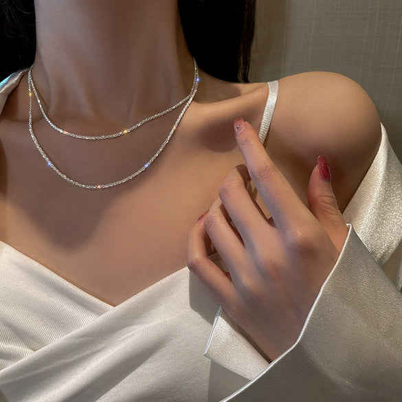 Fashion Elegant Sparkling Titanium Steel Clavicle Chain For Women With Geometric Design And Electroplating