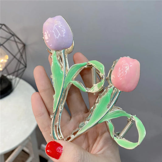 Fashion Elegant Tulip Flowers Metal Clip Hair Accessories For Women