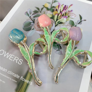 Fashion Elegant Tulip Flowers Metal Clip Hair Accessories For Women