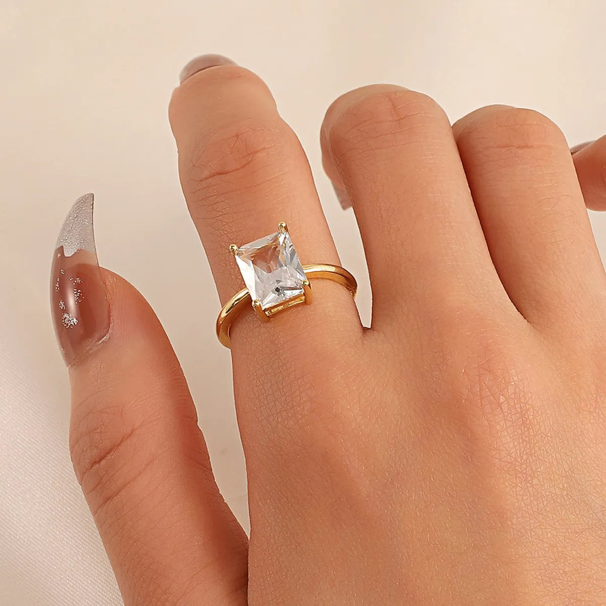 Fashion Elegant White Zircon Geometric Square Ring Women