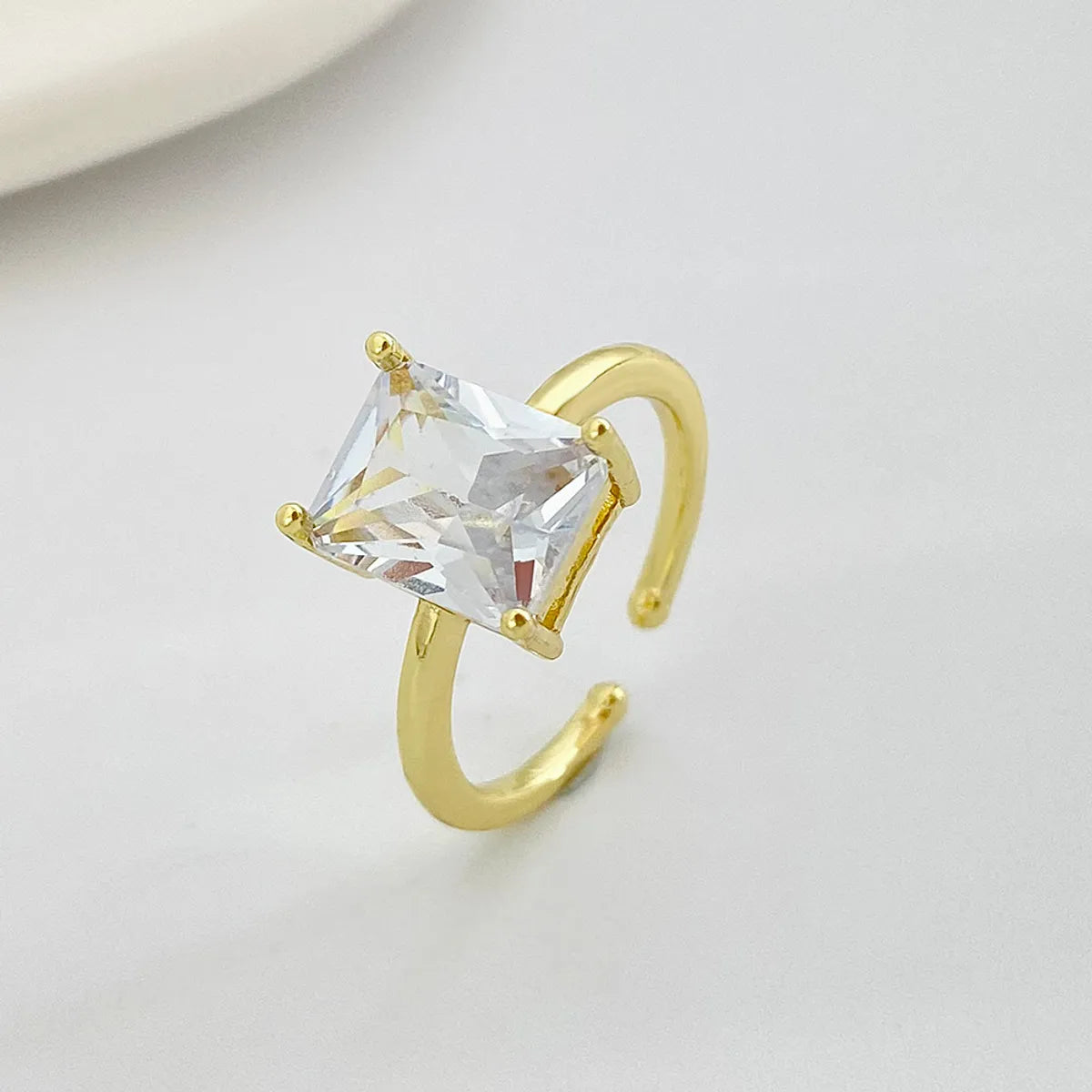 Fashion Elegant White Zircon Geometric Square Ring Women