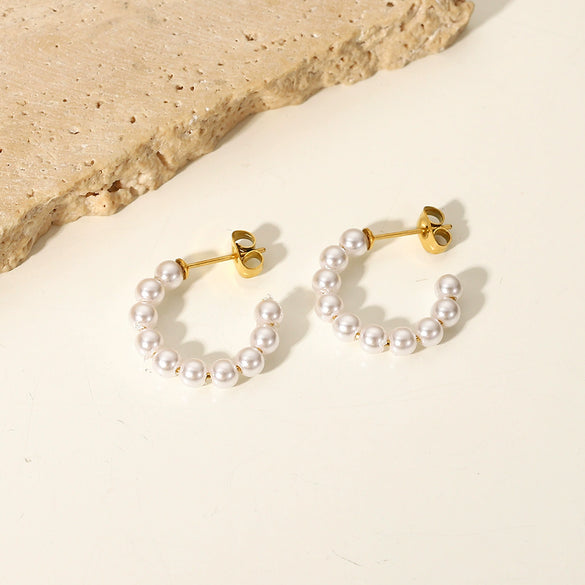 Fashion Elegant Women's Cshaped Stainless Steel Earrings With Geometric Design And Electroplating