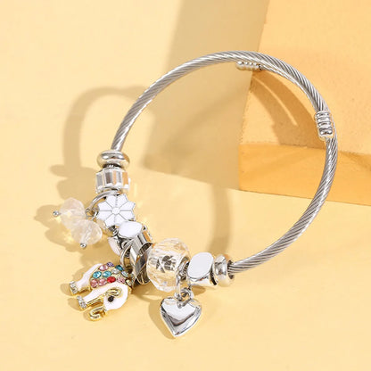 Fashion Elephant Stainless Steel Asymmetrical Handmade Inlay Zircon Bangle 1 Piece