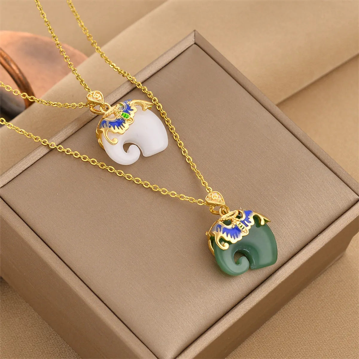 Fashion Elephant Titanium Steel Plating Inlay Zircon Pendant Necklace 1 Piece