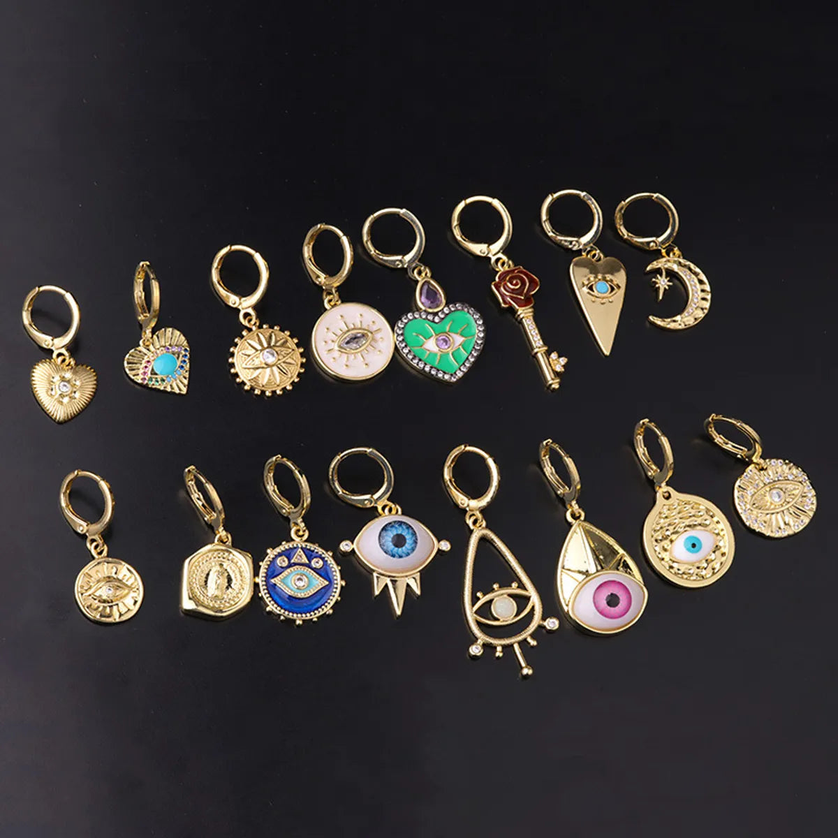 Ear Cartilage Rings & Studs Ethnic Style Geometric Copper Stoving Varnish Artificial Gemstones