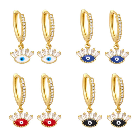 Fashion Evil Eyes Shaped Women's Inlay Zircon Dripping Eardrop Copper