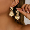 Fashion Exaggerate Alloy Fivepointed Star Sun Flower Electroplated Hammered Imitation Pearl Women's Earrings